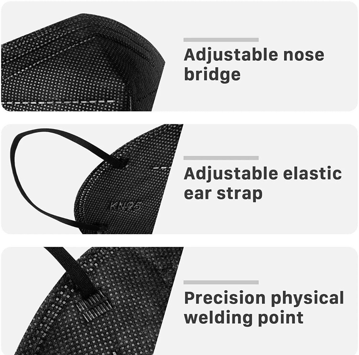 60Pcs Black KN95 Face Mask 5 Layer BFE 95% Disposable Respirator