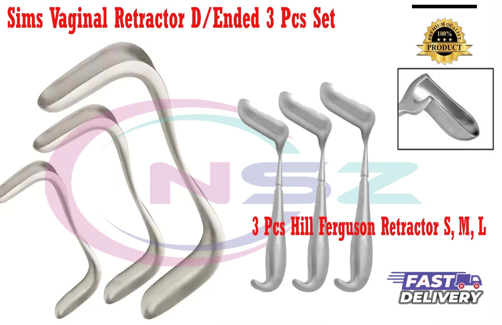 3 Pcs Hill Ferguson Retractor S, M, L/Sims Vaginal Retractor D/Ended 3 Pcs Set