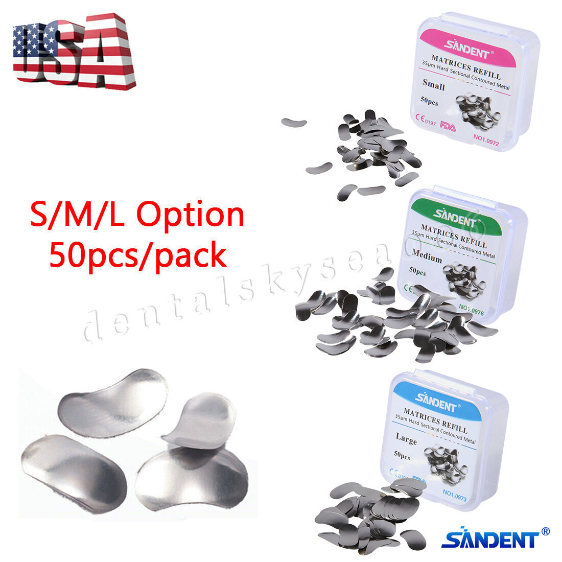 50* Dental Metal Matrices Matrix Band Sectional Contoured Refill S/M/L 35μm