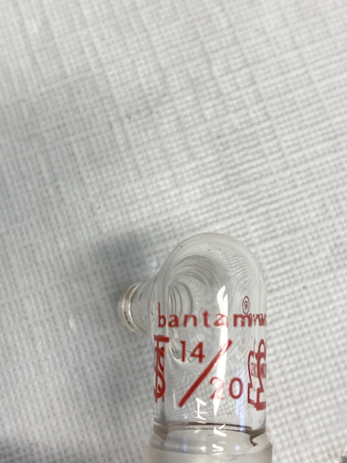 KONTES Bantam-Ware Glass 14/20 Joint 90° Vacuum Inlet Adapter 8.4mm HB