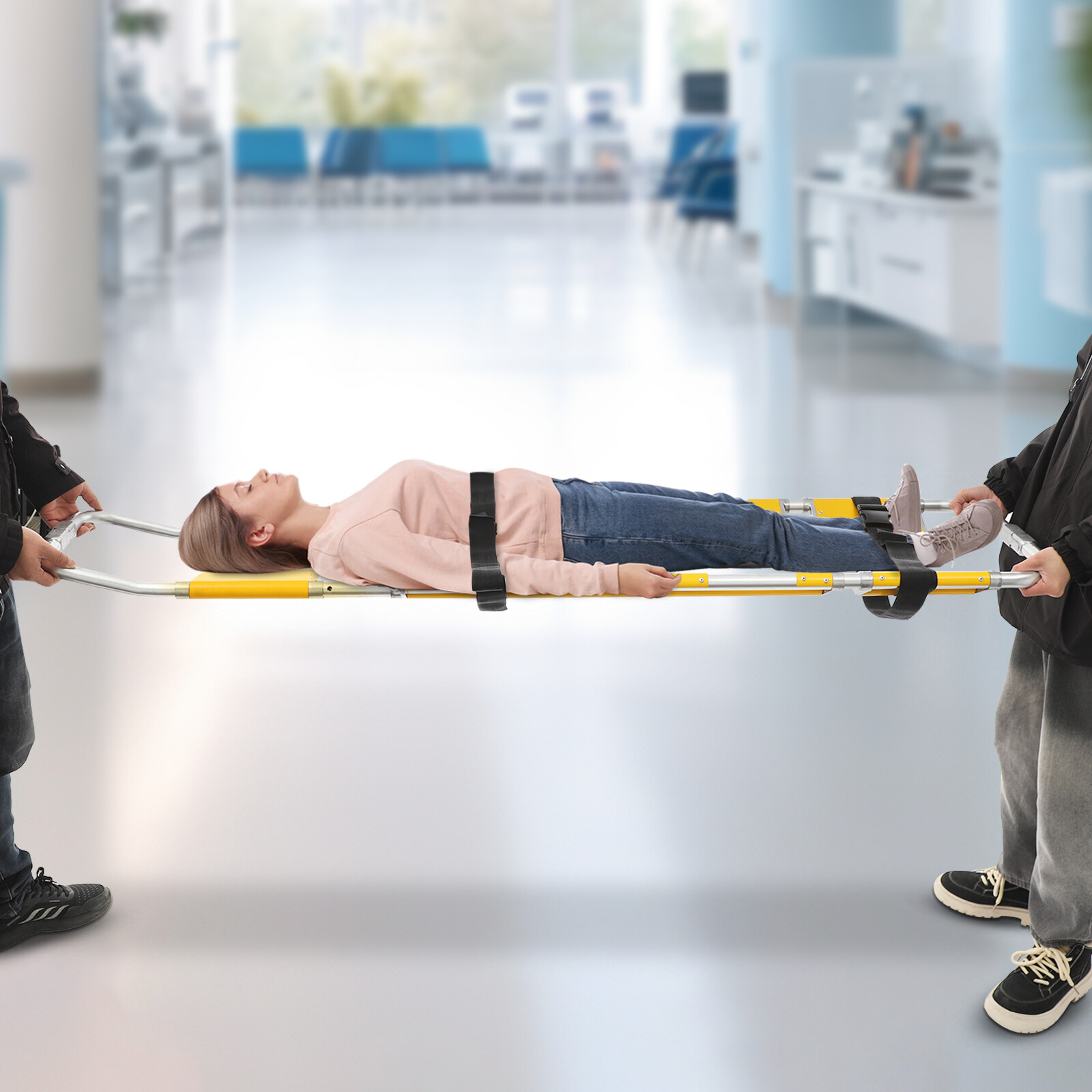 Foldable 47.24*17.32*3.15in Yellow Aluminum& Nylon Transport Medical Stretcher