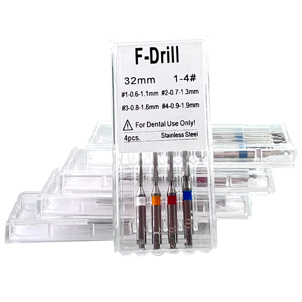 Dental Endo Root Stainless Steel Post Drills 1.1mm 1.3mm 1.6mm 1.9mm Mixed 4 Pcs