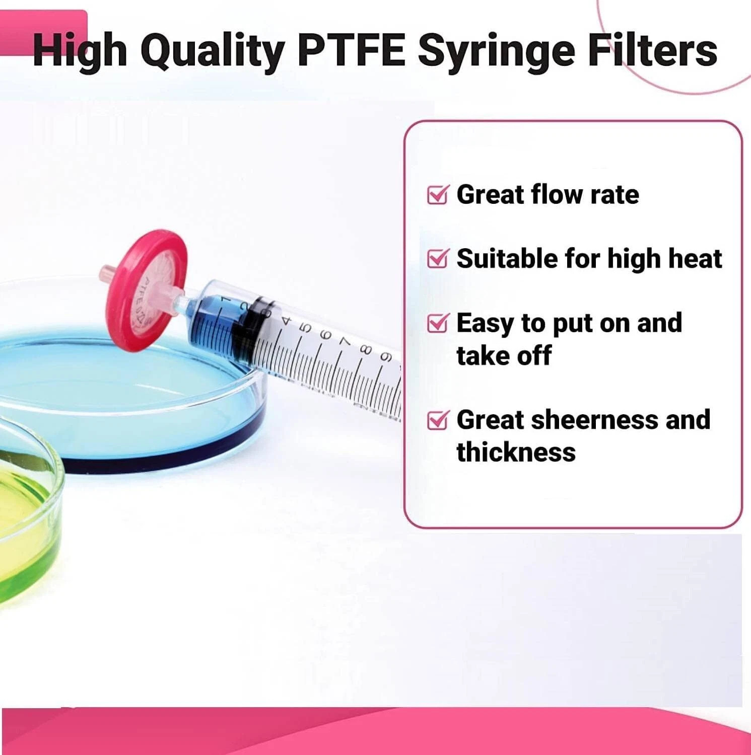 1000Pcs Sterile Lab PTFE Syringe Filter 0.22μm 25mm Micron PTFE Hydrophobic New