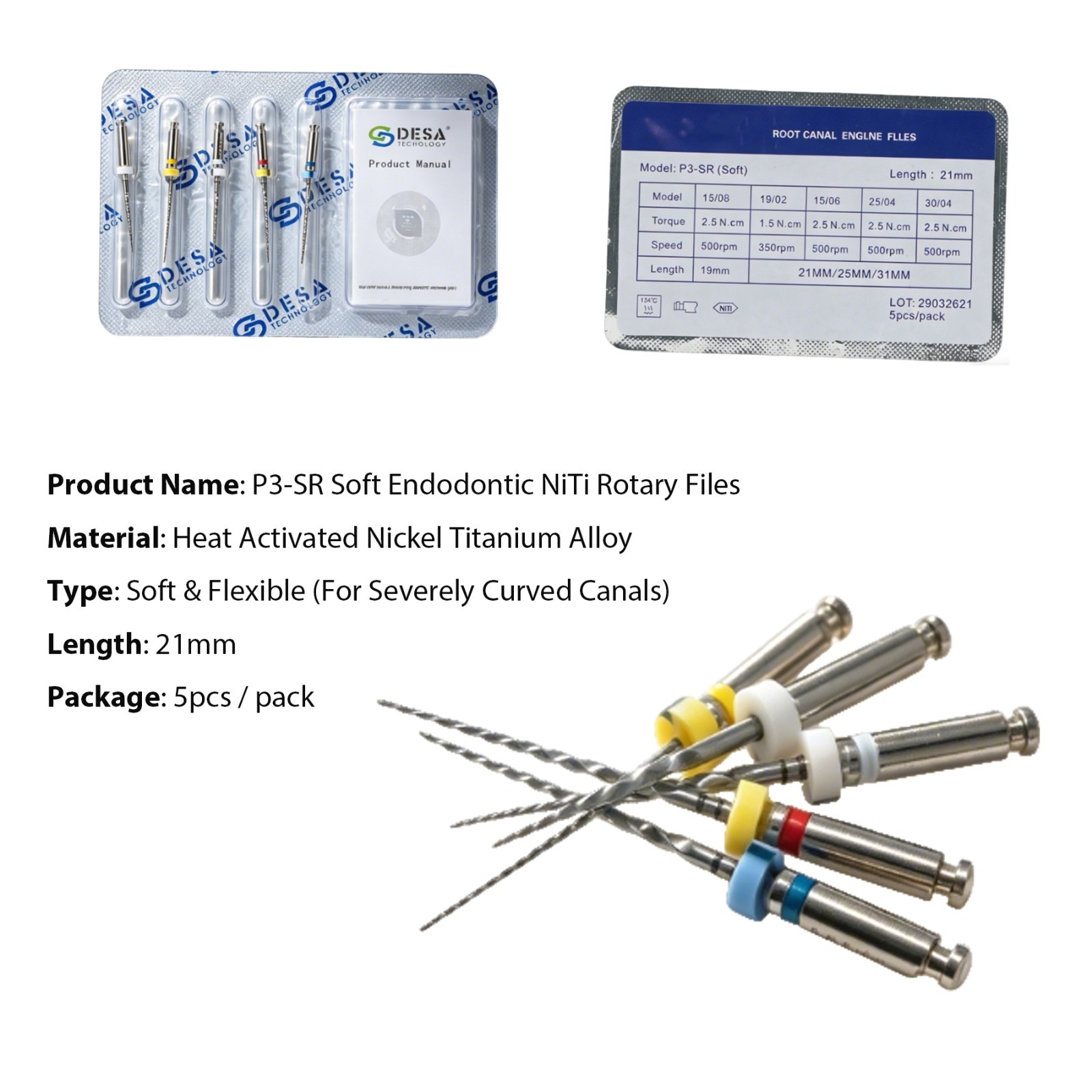 Dental P3-SR Soft Endodontic NiTi Endo Root Canal File Heat Activated 21/25/31mm