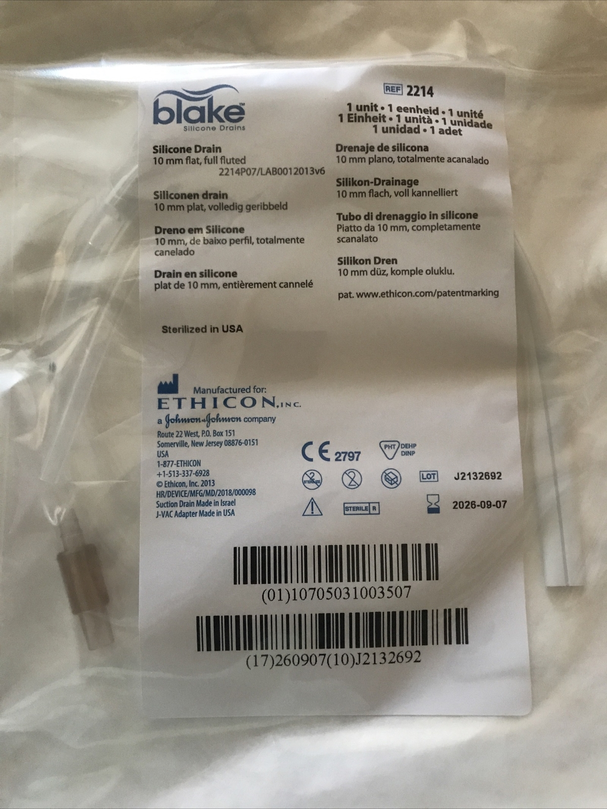 Blake Silicone Drains ~ 3 Pack ~ 10 mm Flat, Full Fluted – REF 2214