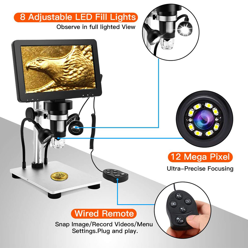 TOMLOV 7″ Digital Microscope 1200X solder Magnifier coin microscope 1080P Vedio