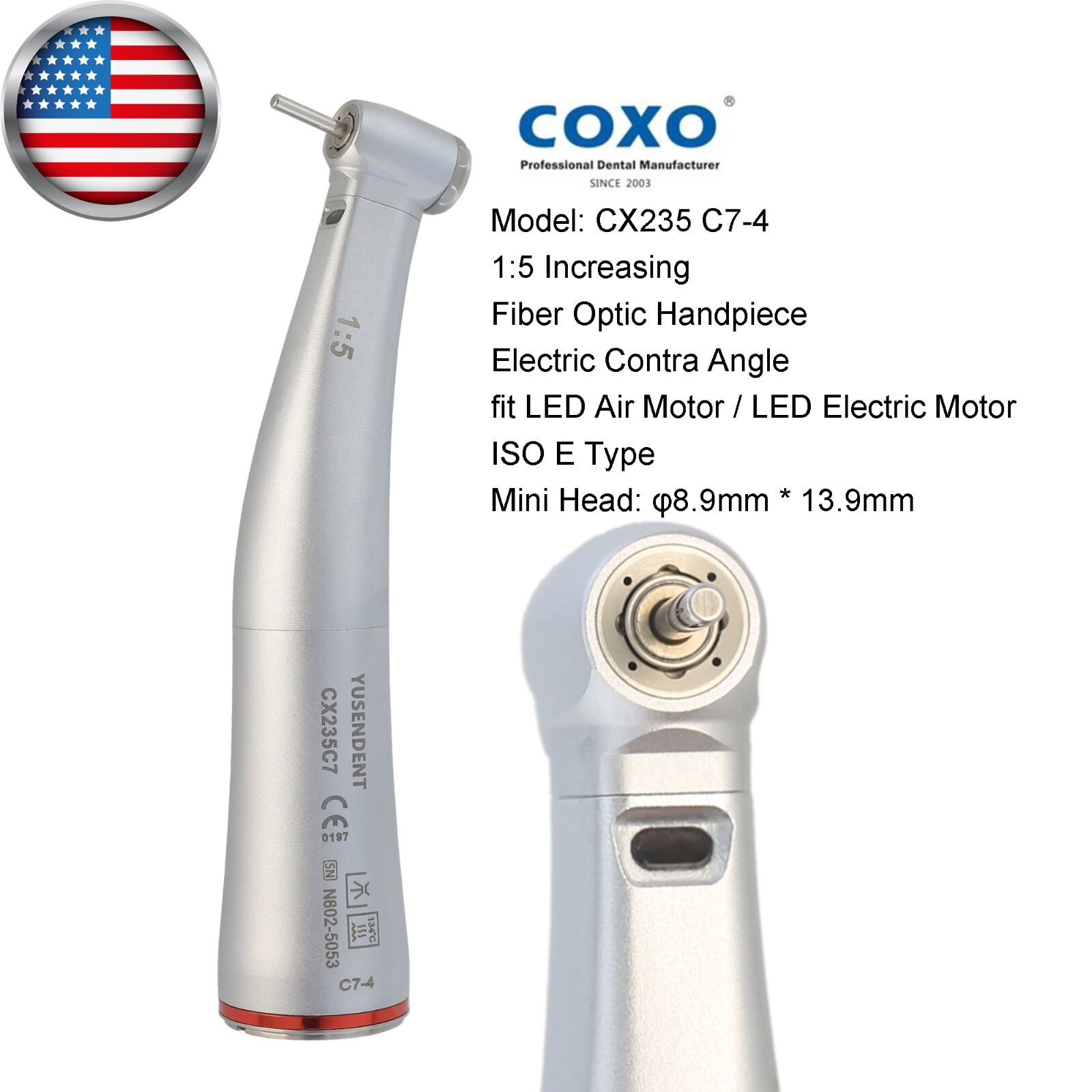 Dental 1:5 Electric Handpiece LED Fiber Optic Contra Angle Ti-MAX NSK Z95L X95L