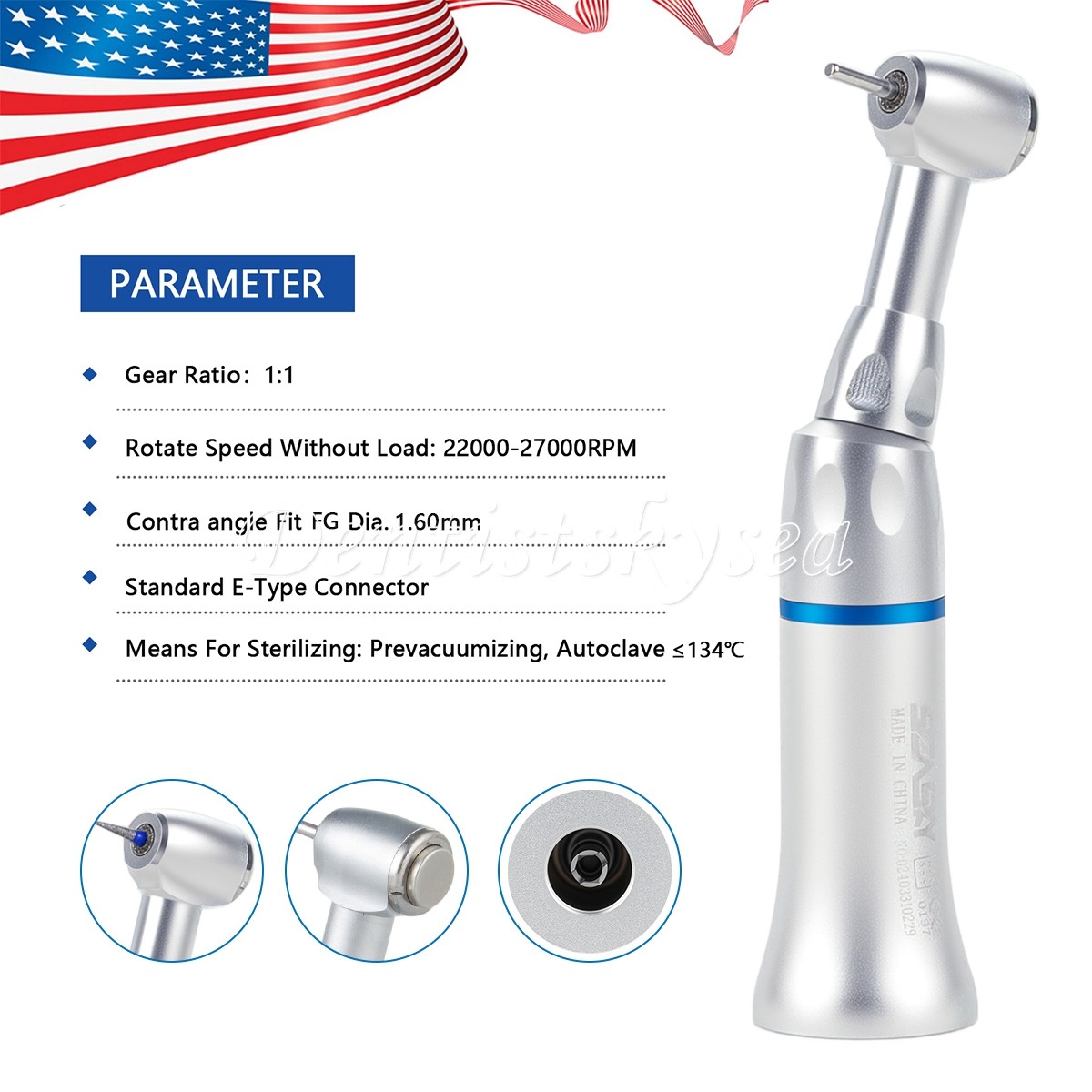 Low Slow Speed Handpiece Contra Angle Push Button E-Type 1.6mm Burs Dental Y
