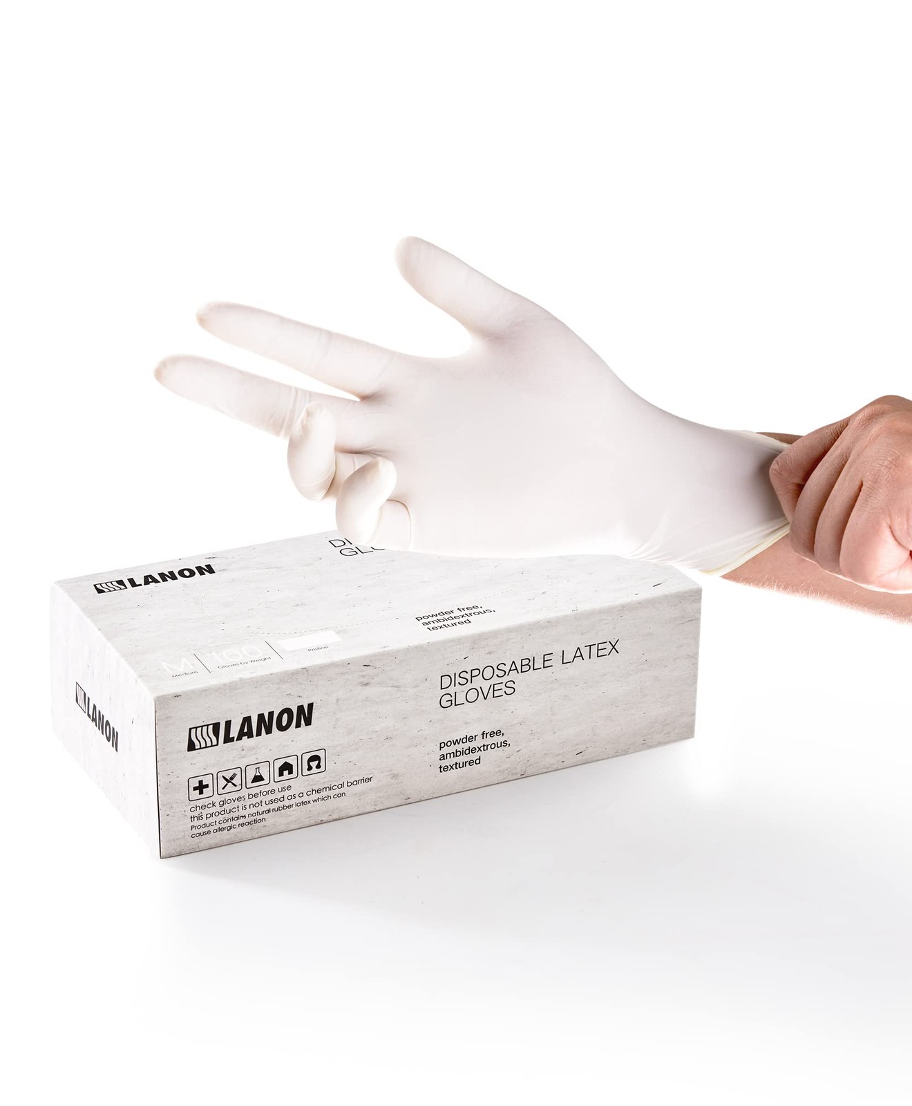 LANON 5 Mil Latex Gloves, FoodContact, PowderFree, Textured, Small