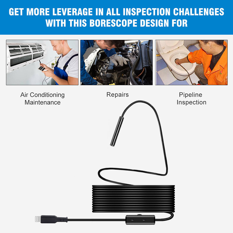 8MM Borescope Endoscope Snake Inspection Camera Cable Direct Connect To iPhones
