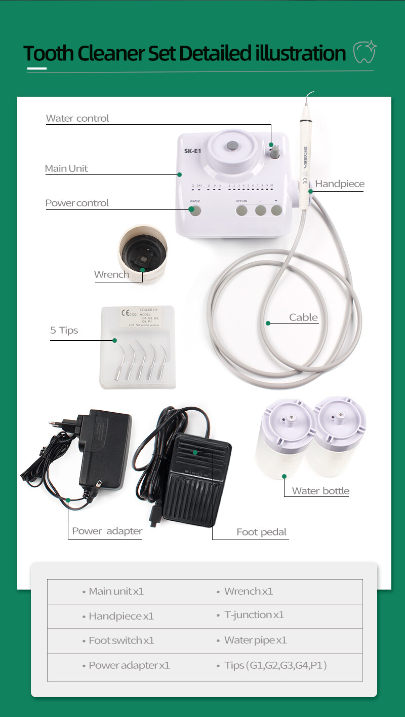 Dental Ultrasonic Piezo Scaler w/ 2 Water Bottles Handpiece FIT EMS Woodpecker