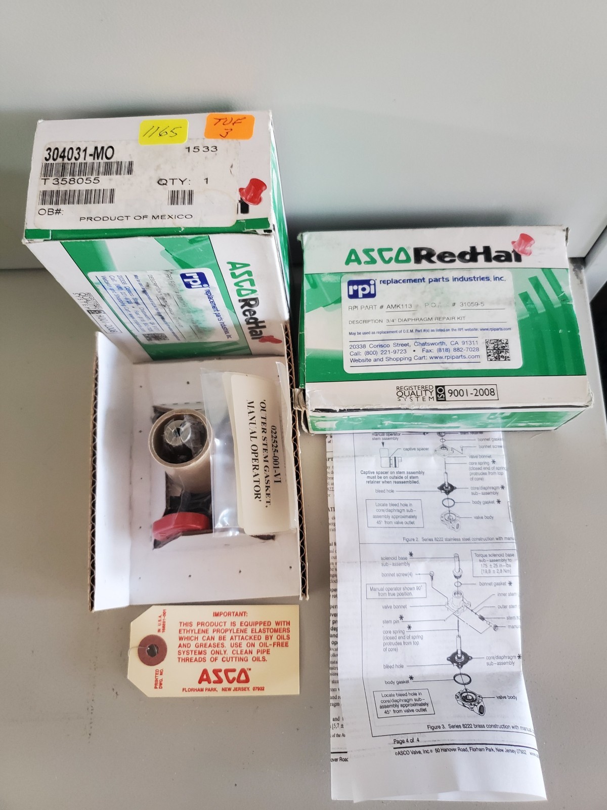 Asco RedHat 304031-MO or RPI AMK113 3/4″ Diaphragm Repair Kit Steris P764070-001