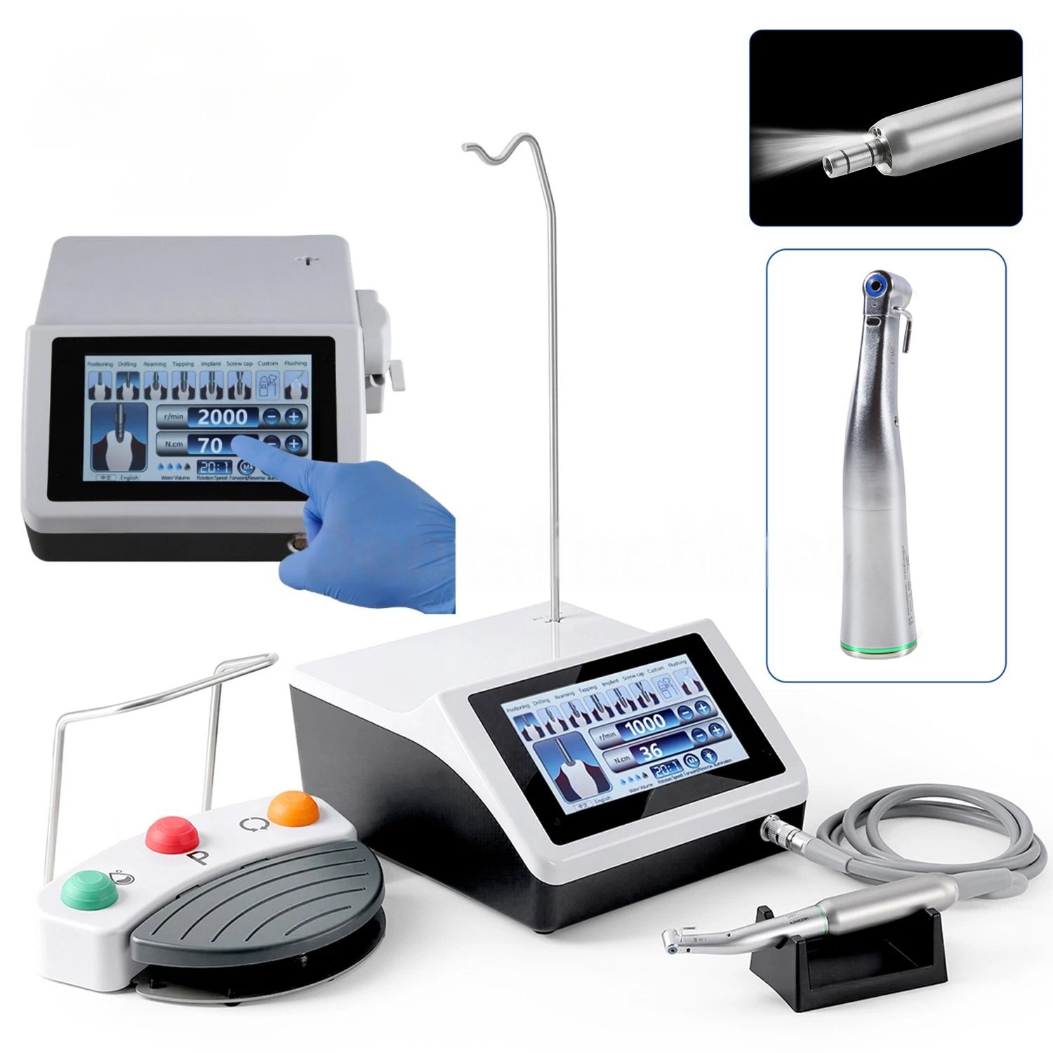 Dental Implant Surgical Motor Touch Screen System 20:1 LED Contra Angle