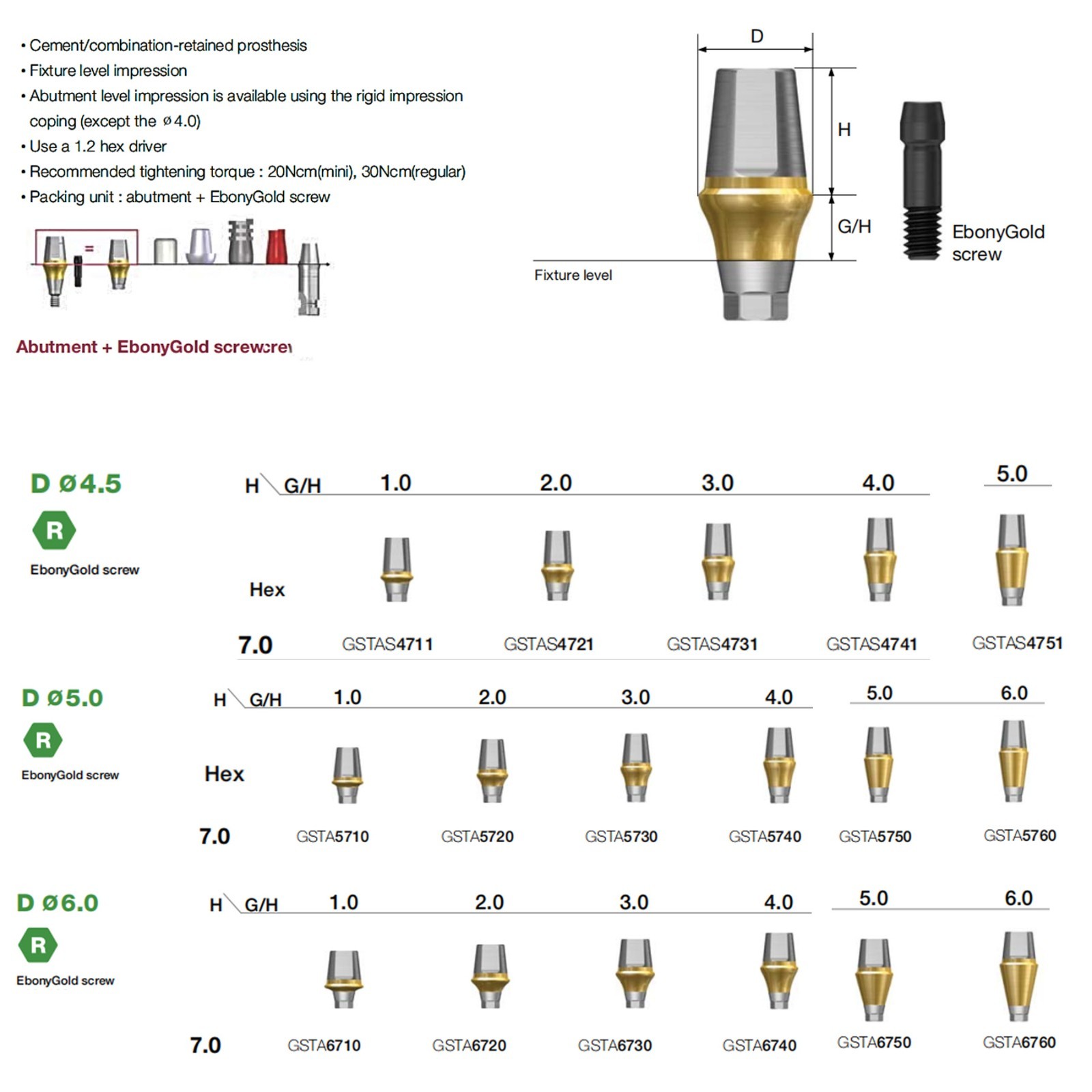 Dental Regular Mini Straight Abutment Hex Cemented W/Central screws fit Hiossen
