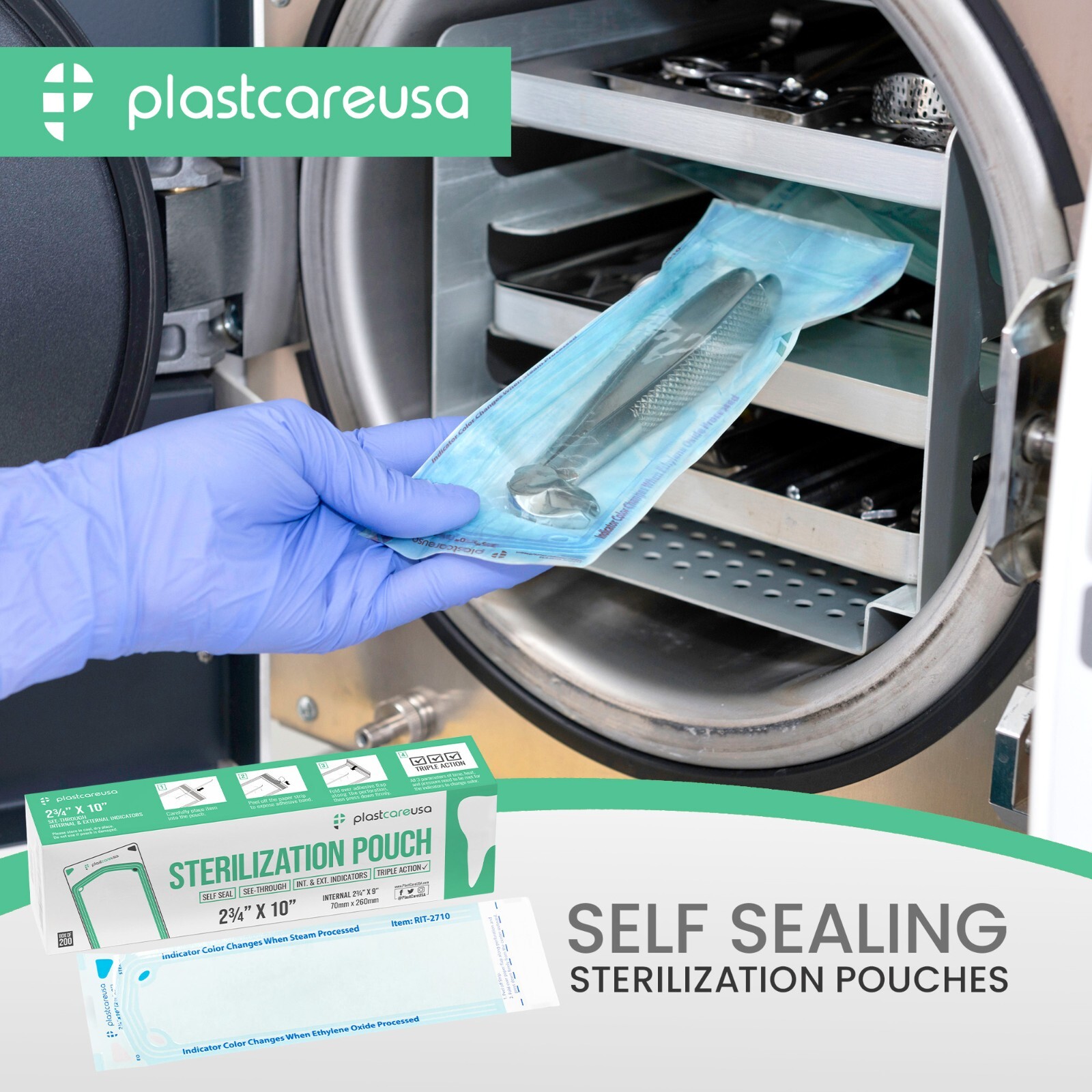 1,000 2.75″ x 10″ Self-Sealing Sterilization Pouches for Autoclave (5 Boxes)