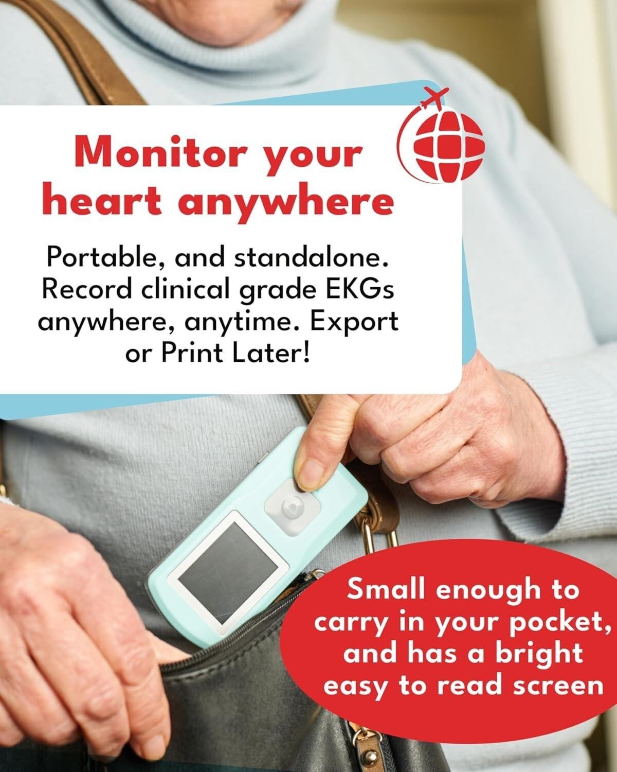 EKG Monitor: Capture Heart ECG Metrics On-The-Go | Standalone with Vibrant LCD