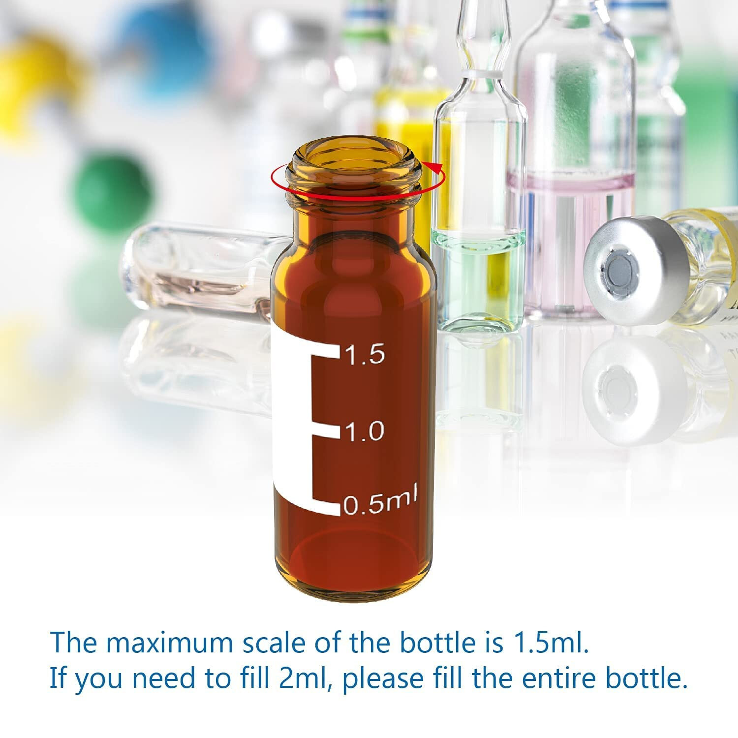 100PCS 2mL Autosampler Vials 100Pk HPLC 9-425 Amber LAB Writing Patch&Graduation