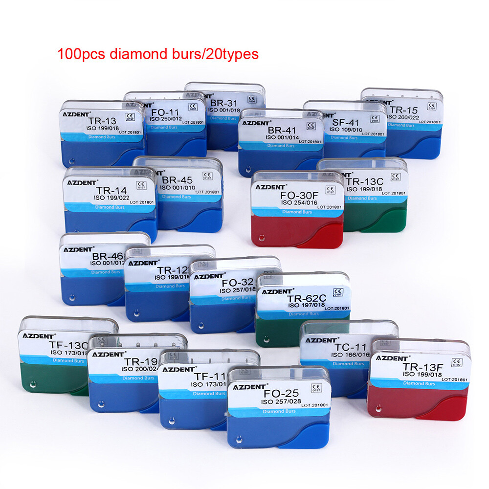 100 Pzas Dental Handpiece Bur Fresas Dentales de Diamante FG Mezclado 20 Tamaño
