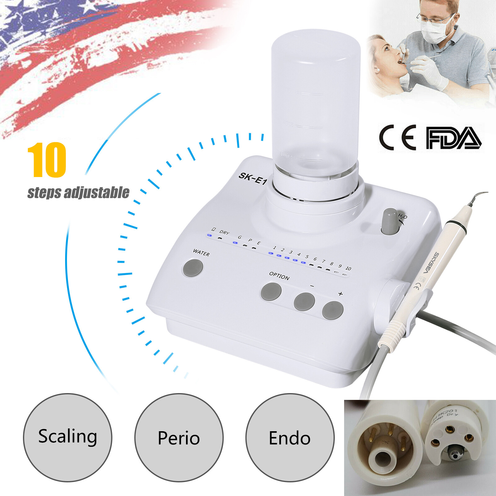 Dental Portable Ultrasonic Piezo Scaler auto water supply fit EMS & Handpiece