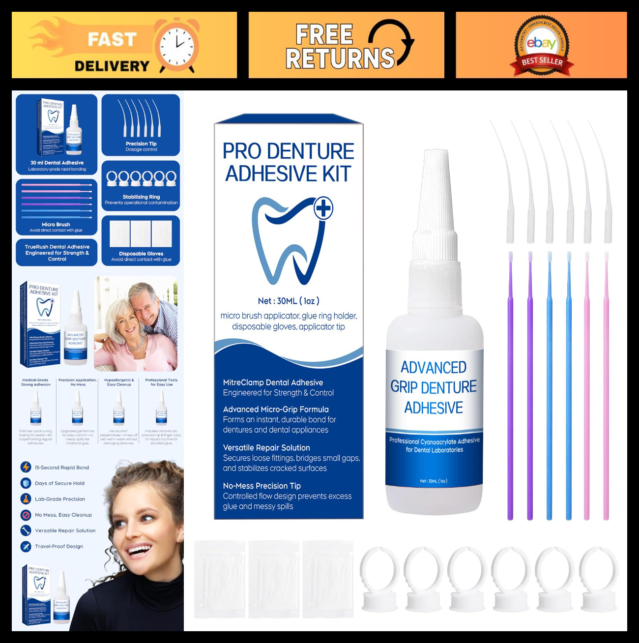 Instant Bonding Glue for Dentures & Lab Tools – Fast-Setting 15-60 Sec | Crack R