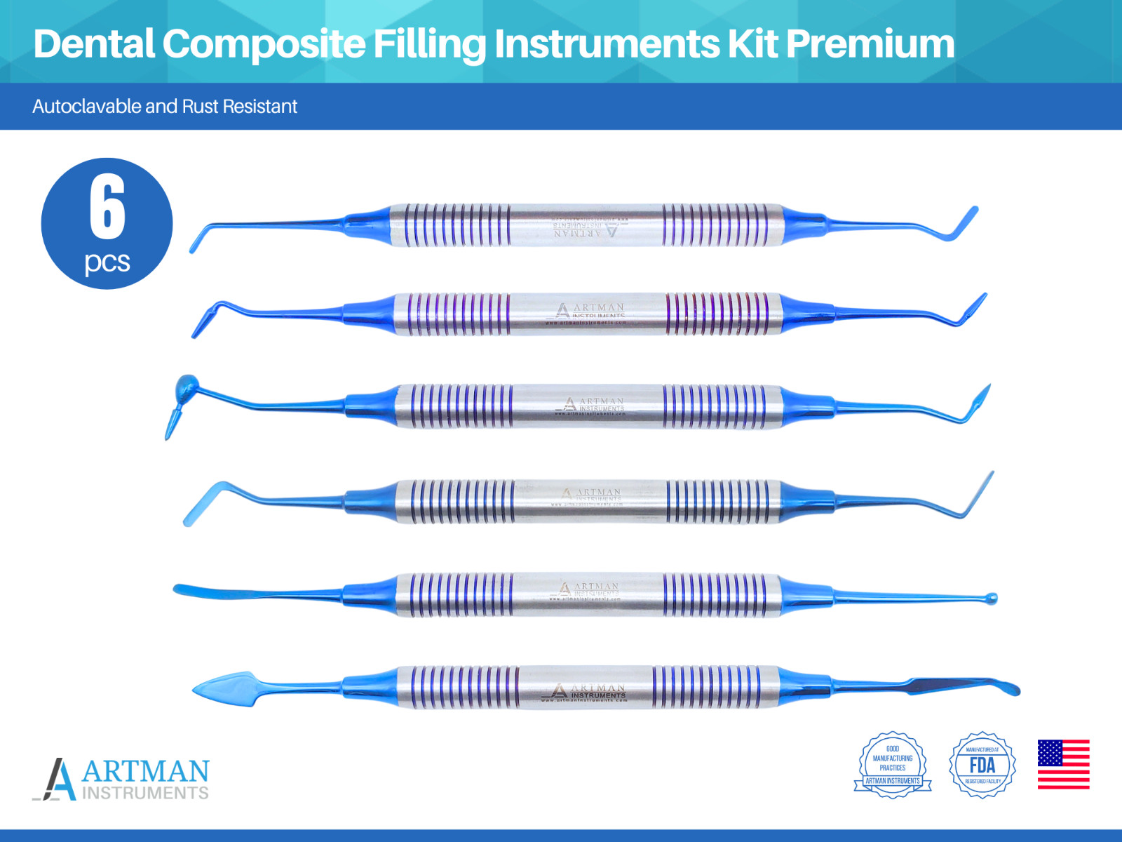 Dental Composite Filling Instruments Kit Premium Set of 6 ARTMAN