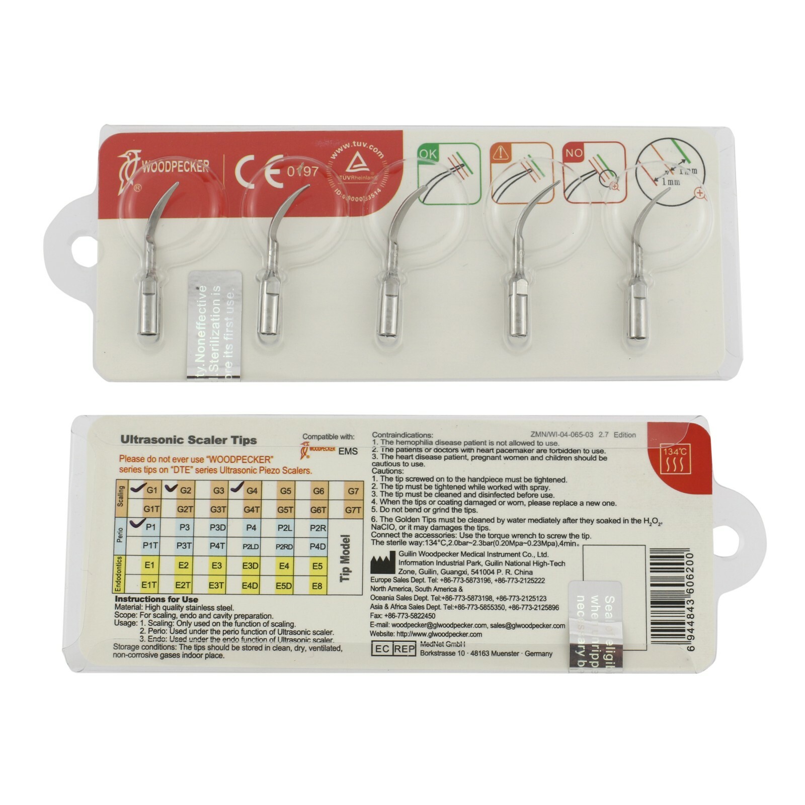 Woodpecker Dental Ultrasonic Piezo Scaler Built in LED Handpiece Tips EMS UDS