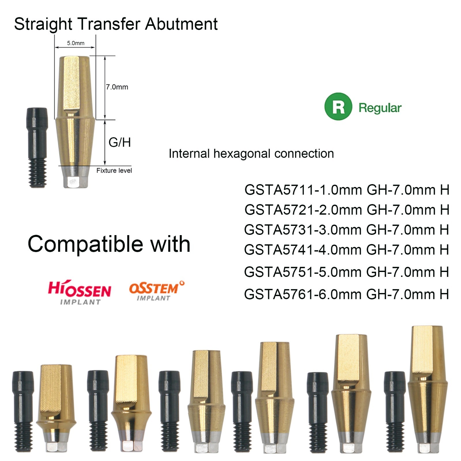 US Dental titanium abutment Compatible Hiossen ET SA Hex Mini/Regular Implants