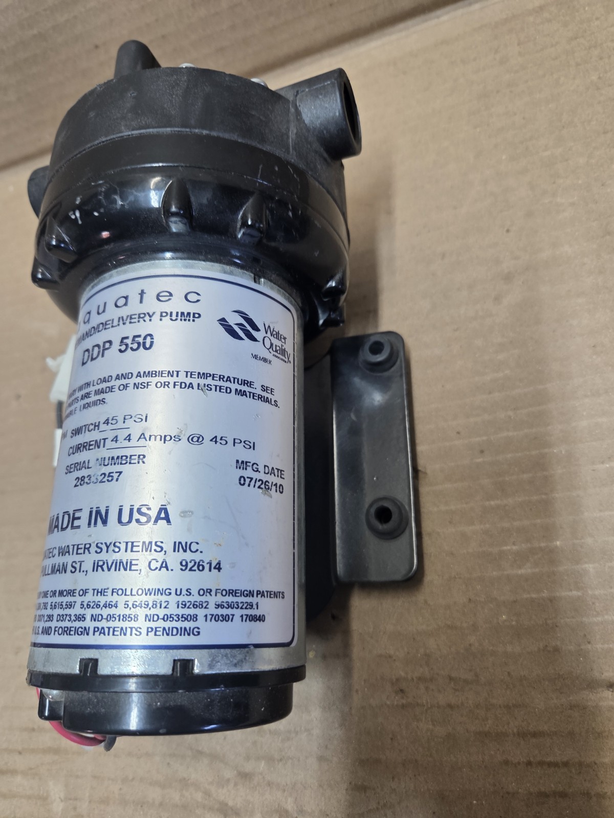 AQUATEC DDP 550 DEMAND/DELIVERY PUMP, 24V DC, 3.5GPM, 50PSI, 78399-998, NEW
