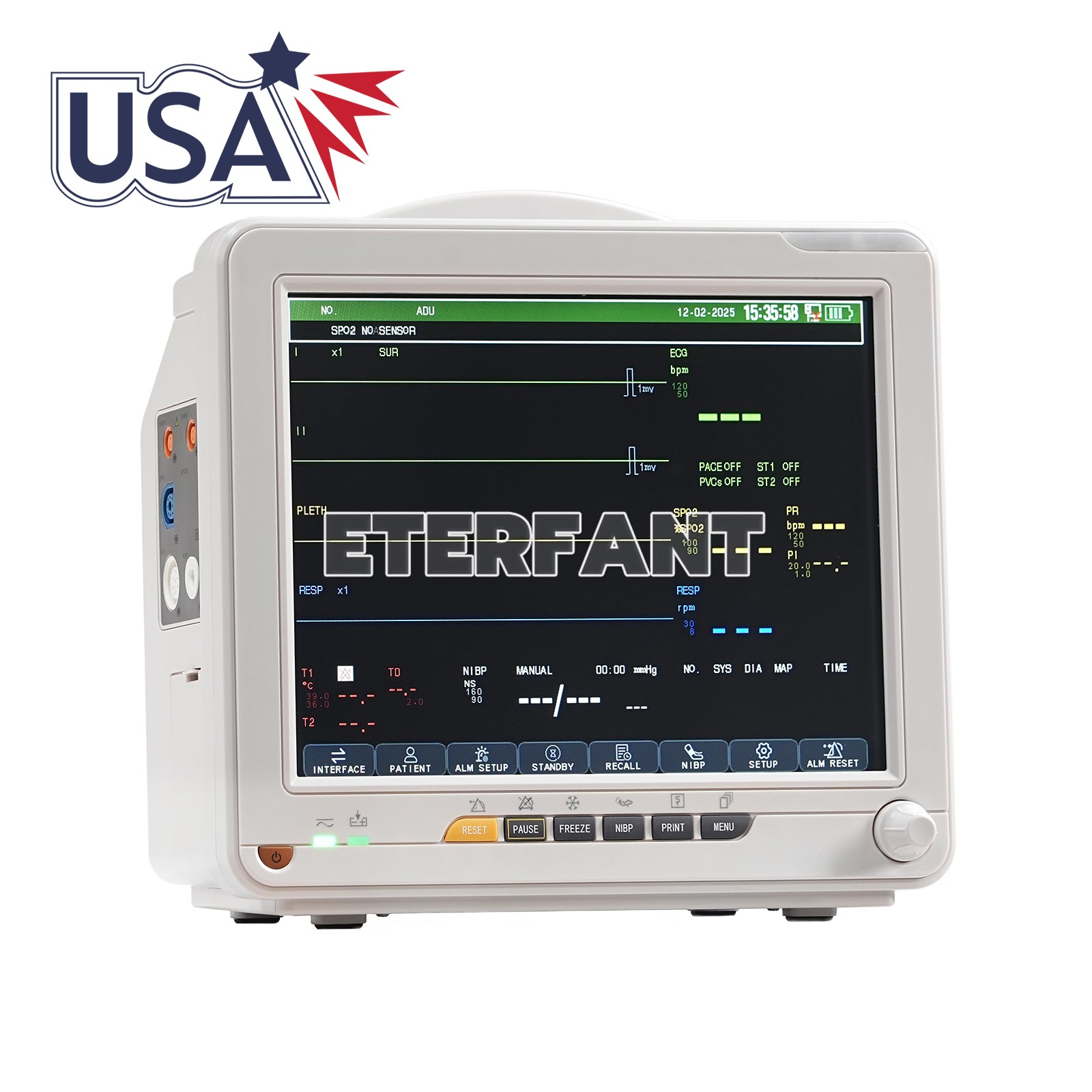 12-Inch Patient Vital Signs Monitor Multi-Parameter ECG/NIBP/TEMP/RESP/SPO2/PR