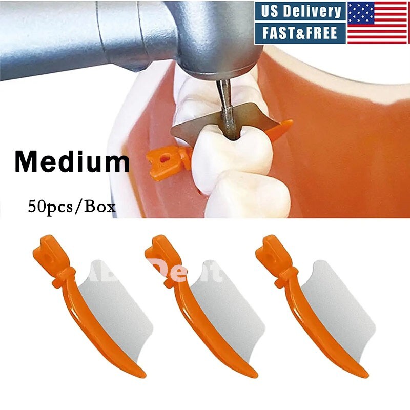 50 Dental Diastema Wedges Guard w Metal Matrix Fender Wedge Prep Interproximal M