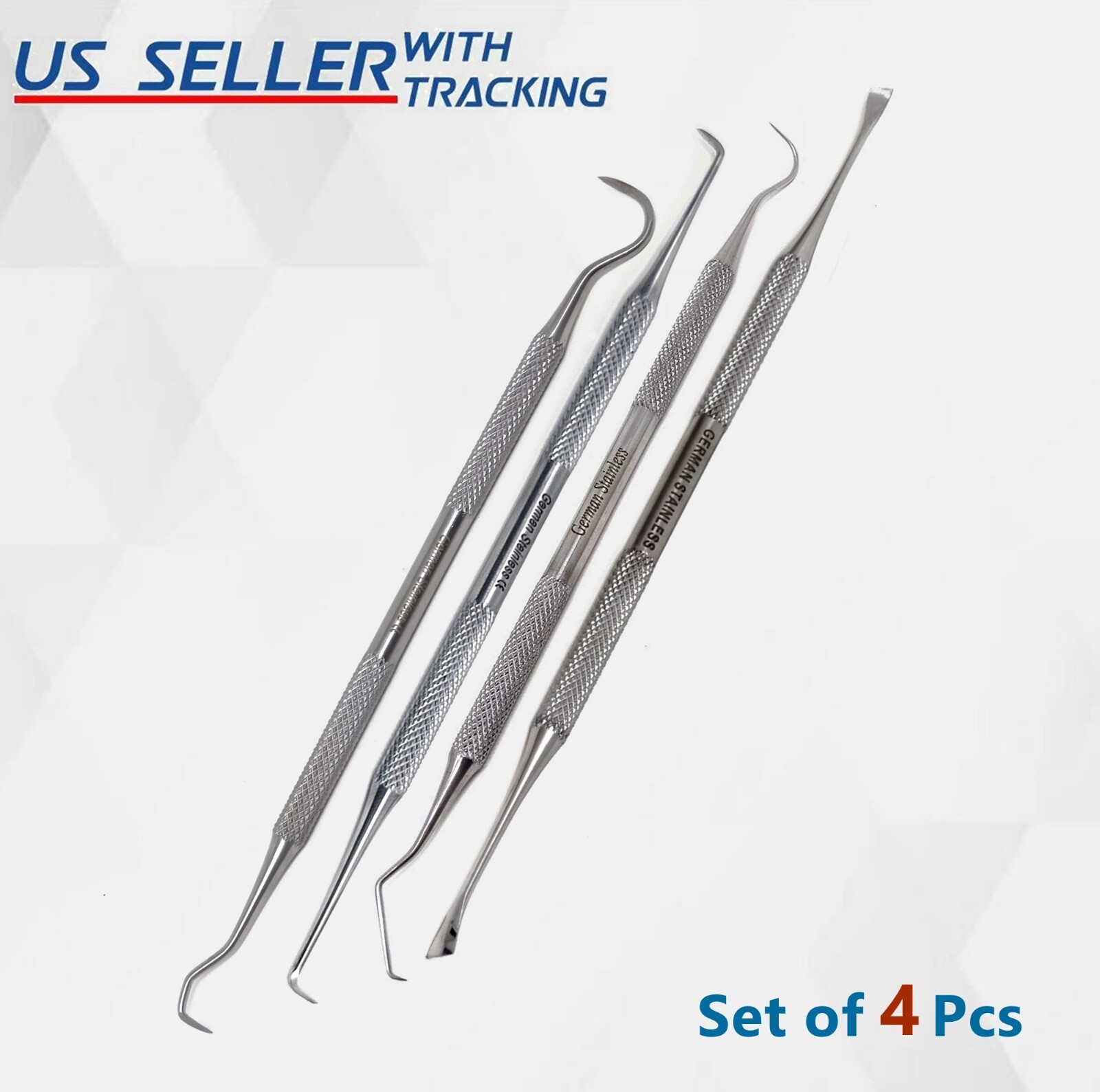 4x Tooth Cleaning Set Dental Pick Tarter Plaque Remover Scraper German Stainless