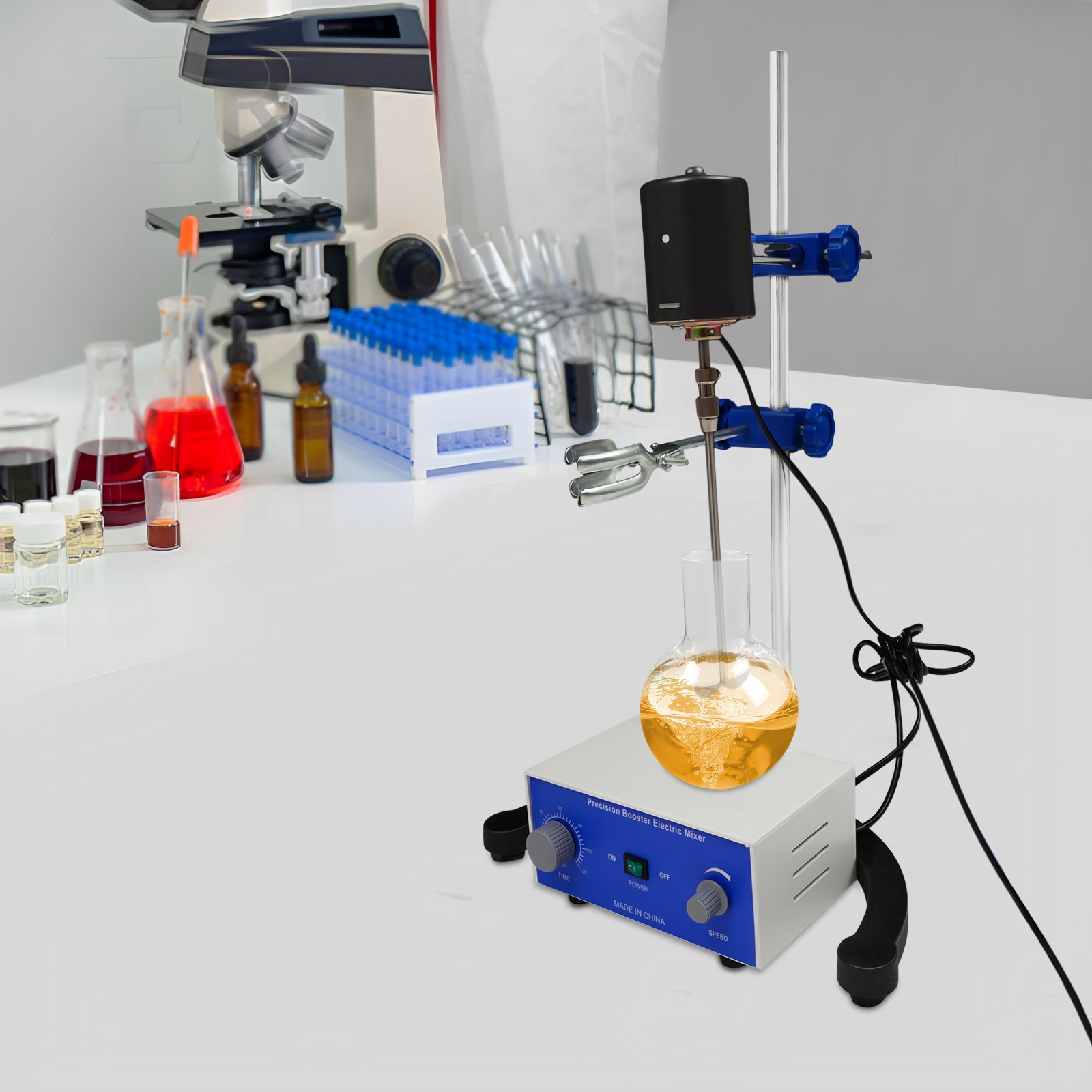 Overhead Lab Stirrer, 100W 2800 RPM, 2.64 Gal Capacity, Digital Timer, 0-120 Min