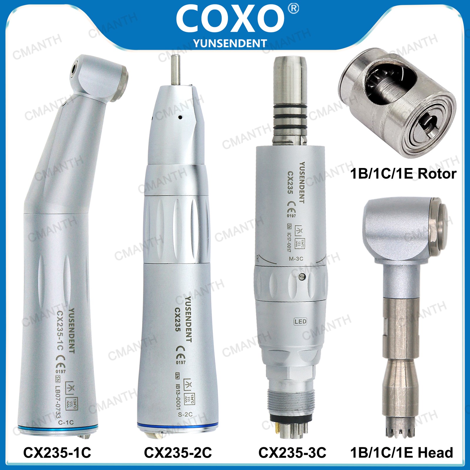 COXO Dental Contra Angle Straight Handpiece Fiber Optic 1:1 Inner Channel E Type