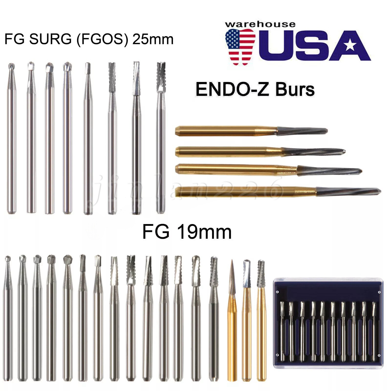 Round Carbide Burs for Friction Grip High FG (Choose Your Size & Qty) 19mm 25mm