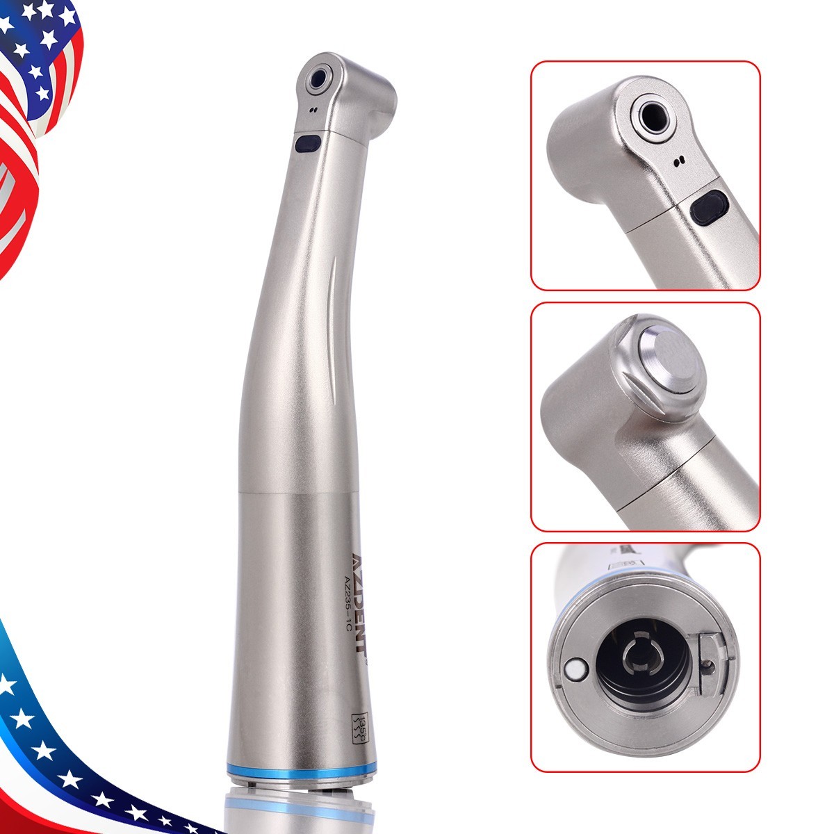 AZDENT Dental LED Electric Micro Motor Brushless / 1:5 /1:1 LED Contra Angle USA