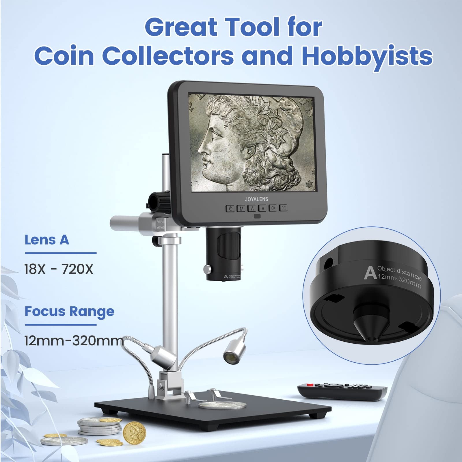 Digital Microscope 3 Lens 7” LCD 2000X UHD 2160P – 24MP Coin Magnifier