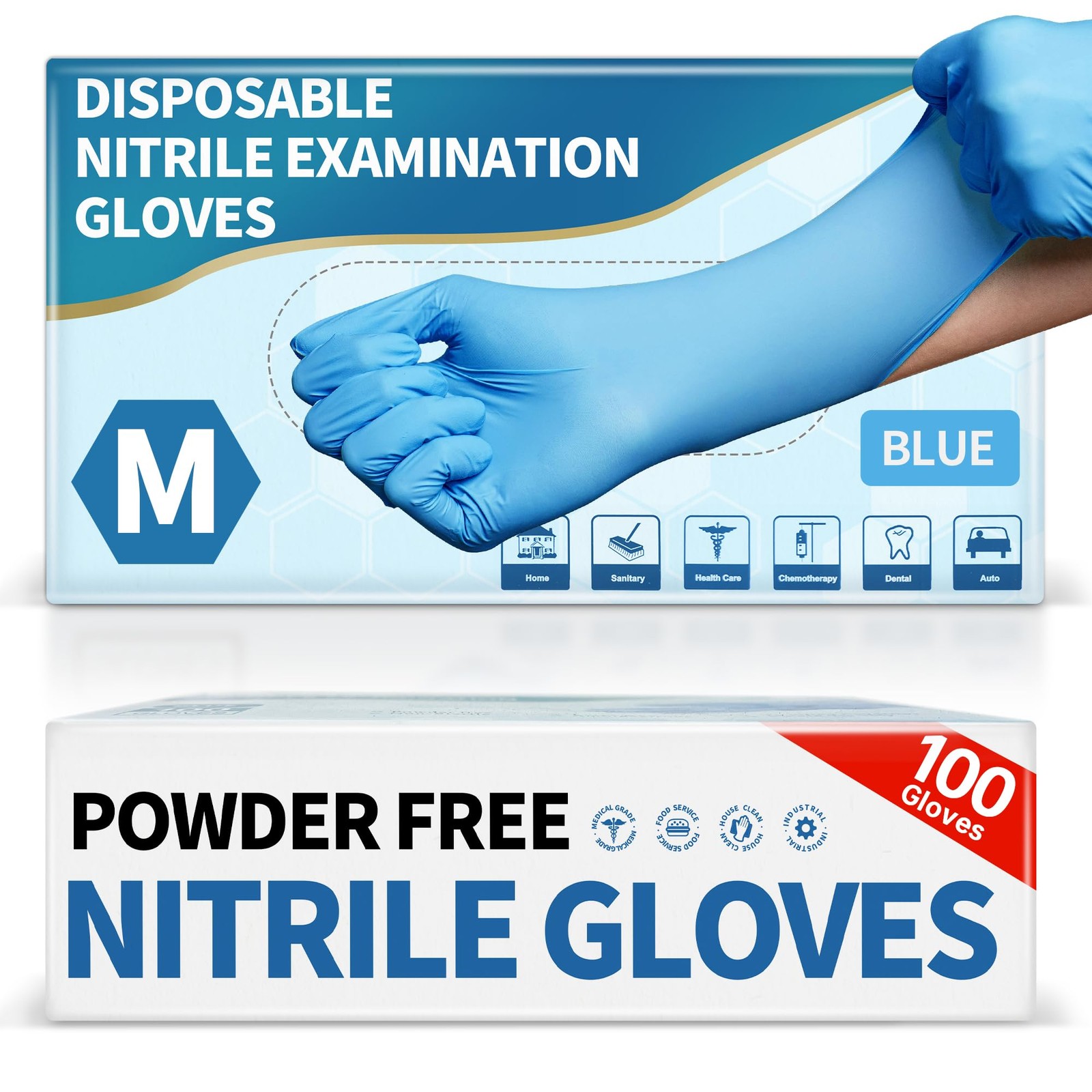 Medguy Powder-Free Nitrile Exam Gloves, 4 Mil, 100 Pcs Medium, Medium (Blue)
