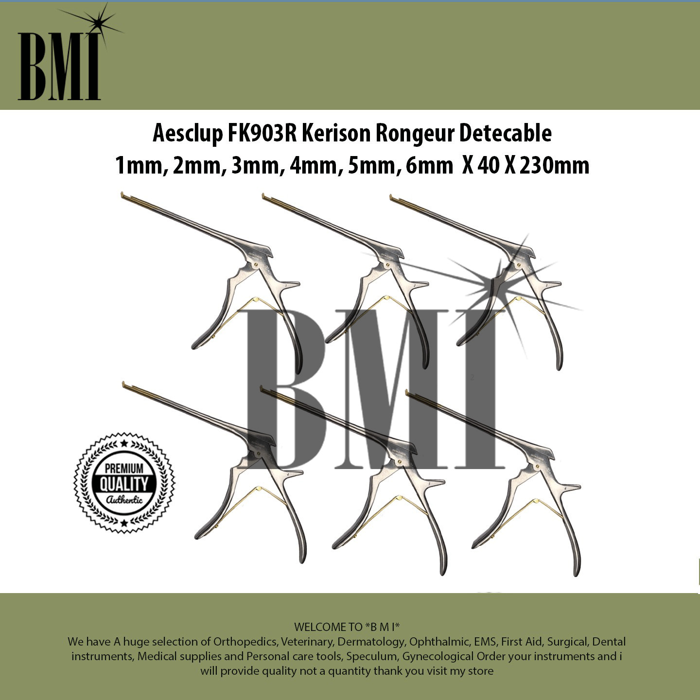 Aesclup FK903R Kerison Rongeur Detecable 1mm, 2mm, 3mm, 4mm, 5mm,6mm  X 40 X 230