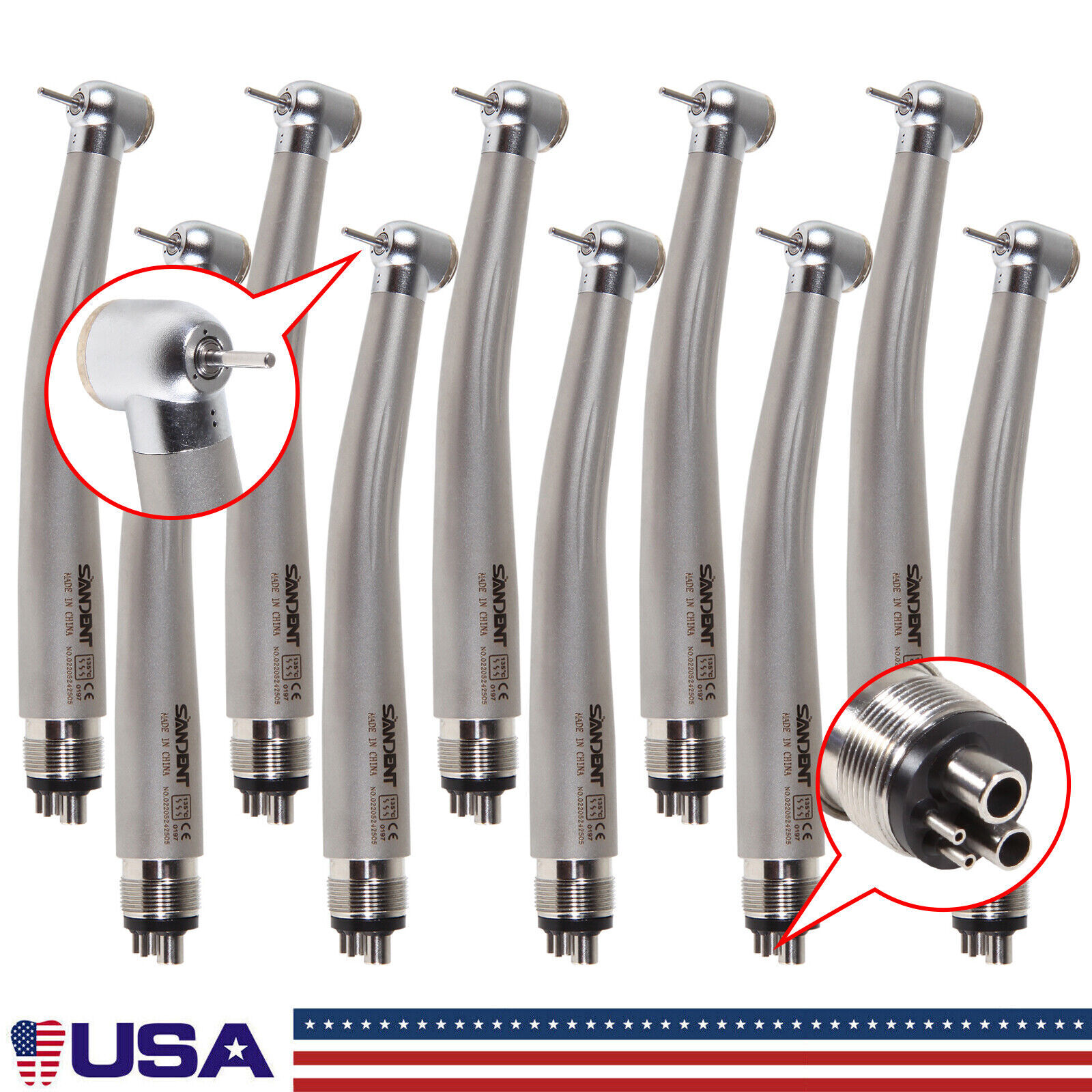 10pcs SANDENT NSK PANA MAX Style Dental High Speed Handpiece Push 4 Hole / Rotor