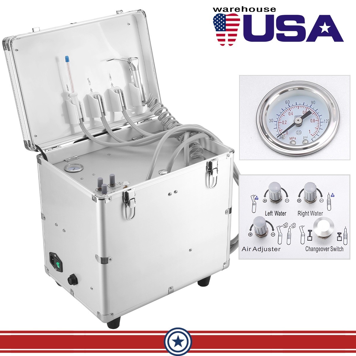 Dental Portable Mobile Delivery Unit/Cart Air Compressor Suction System 4Hole