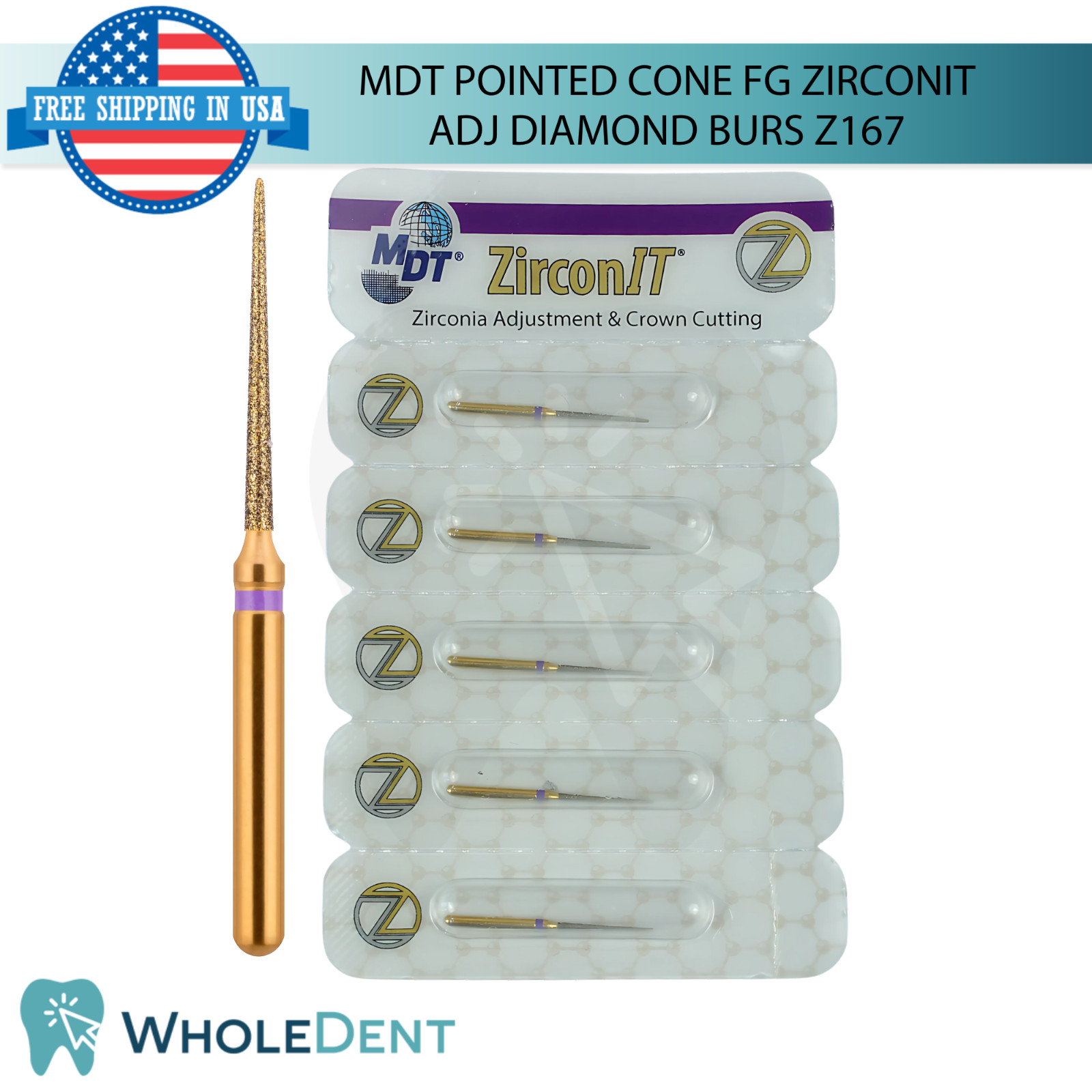 Dental MDT FG ZirconIT ADJ Pointed Cone Z167 Adjustments Diamond Burs L24.5mm