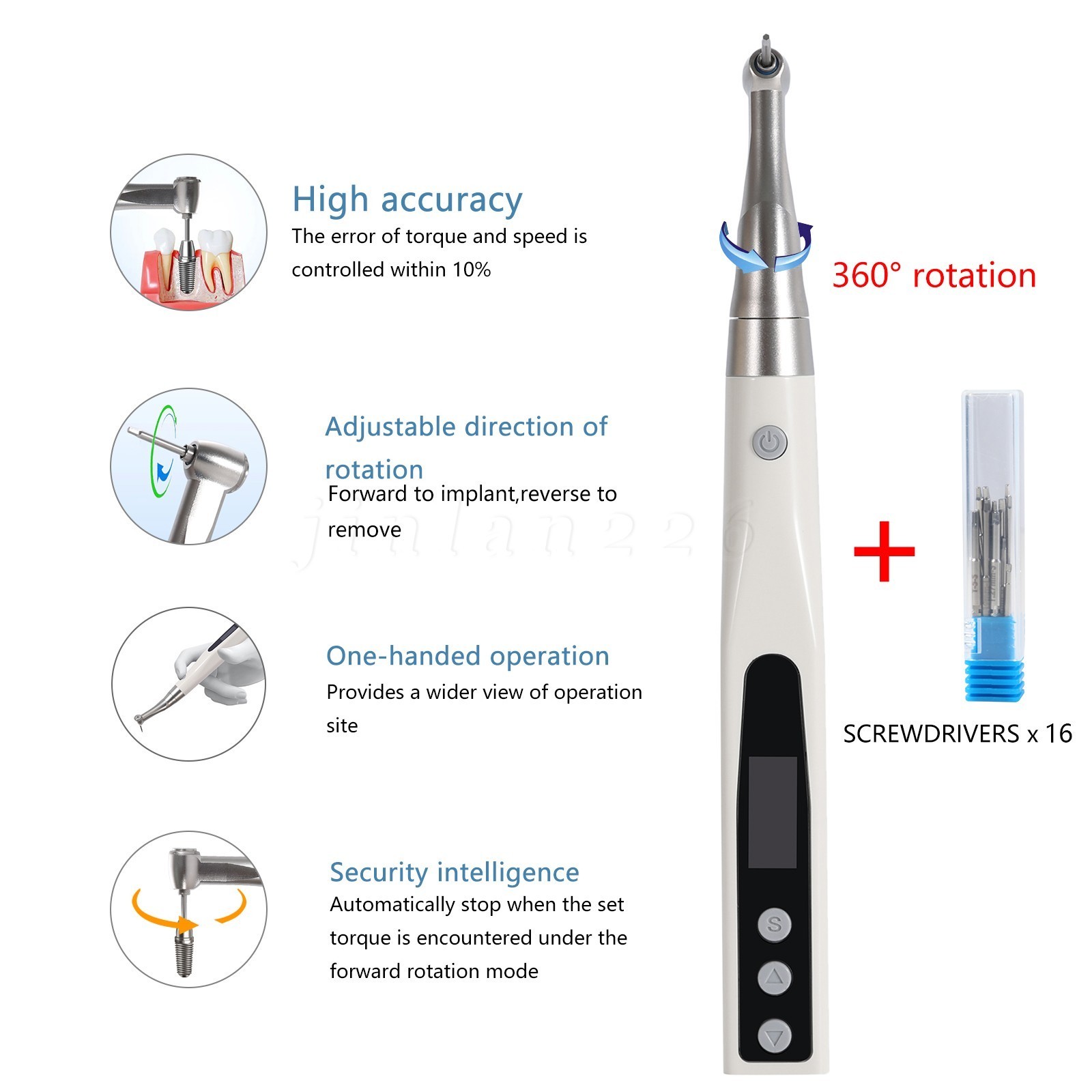 Dental Cordless Implant Electric Torque Wrench Handpiece Tool Driver 360° Rotate