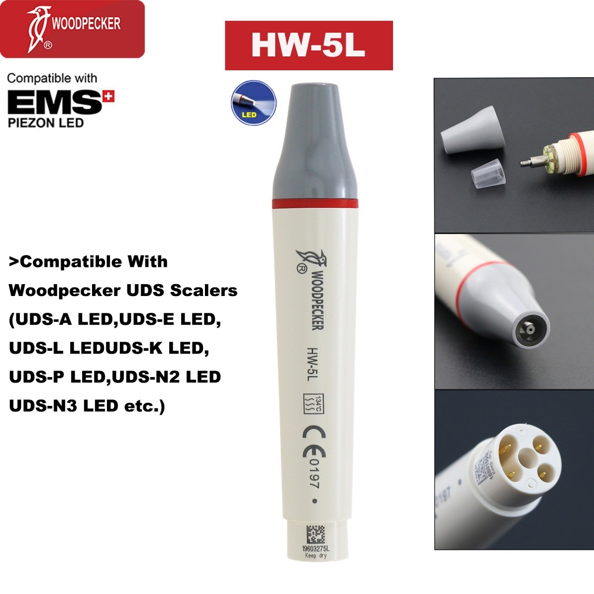 Woodpecker Dental Ultrasonic Scaler US N2-LED Scaler Handpiece HW-5L Fit EMS