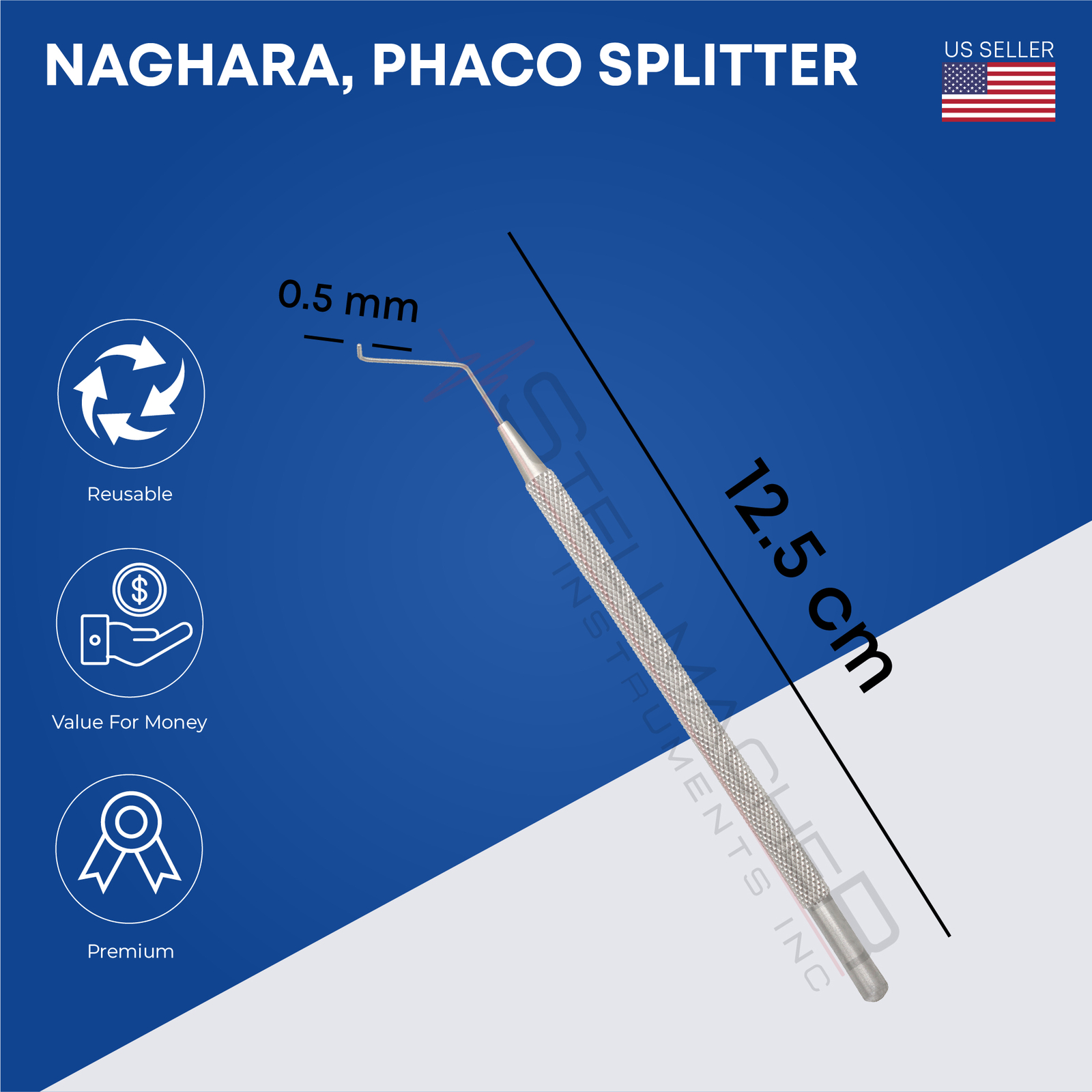 Nagahara, Phaco Splitter, 0.5 mm, Overall Length 12.5 cm