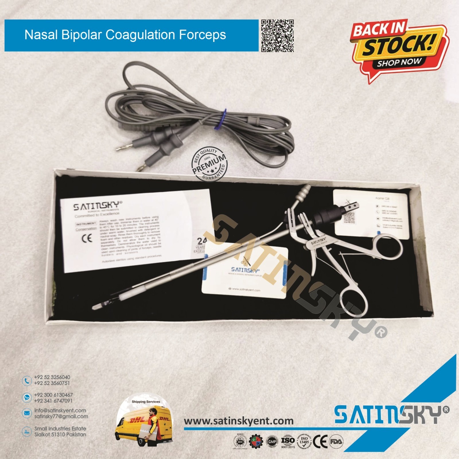ENT Instruments Nasal Bipolar Coagulation Forceps Surgical Electrosurgical
