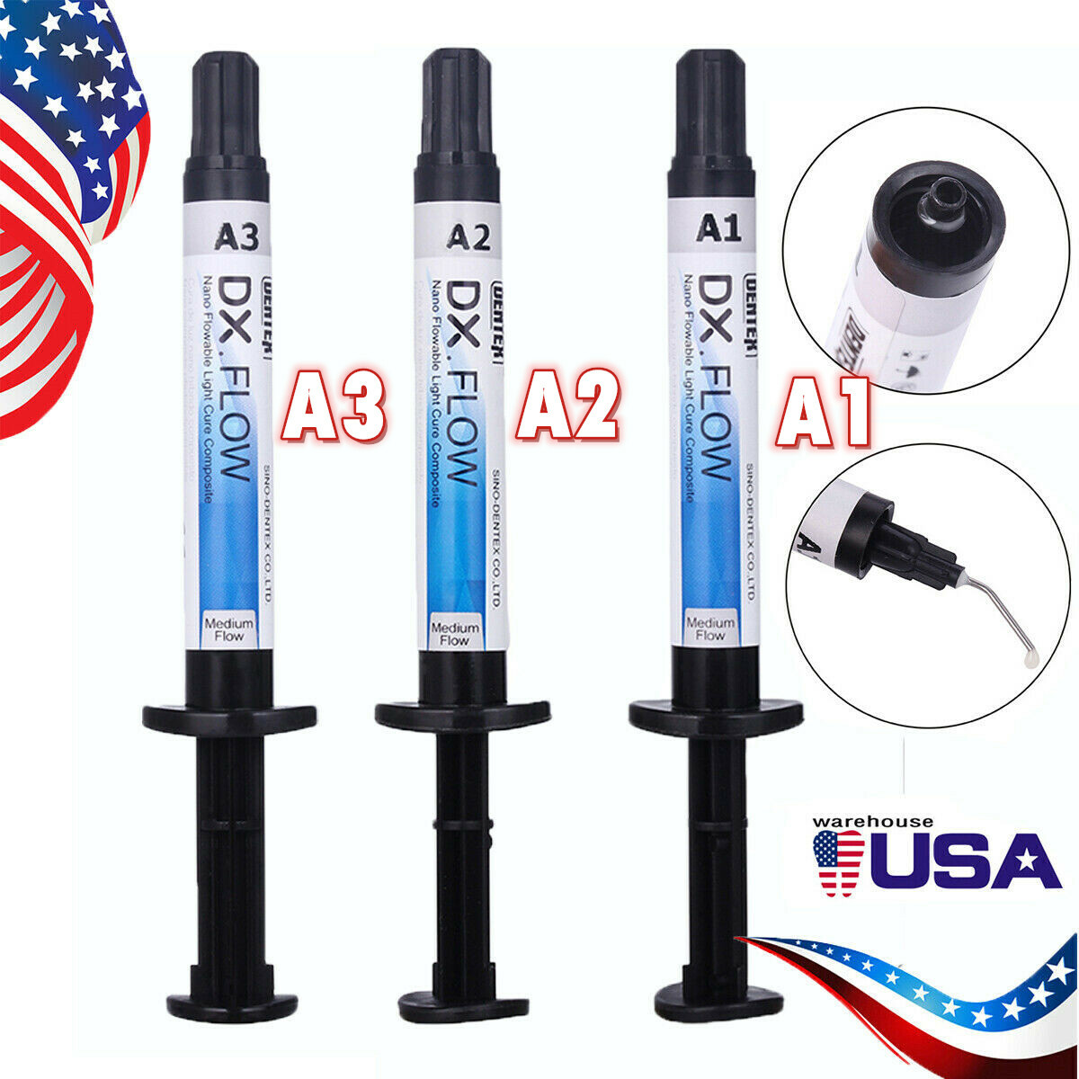 DENTEX Dental Flowable Light Cure Composite Resin A1 A2 A3 Syringe Medium Flow