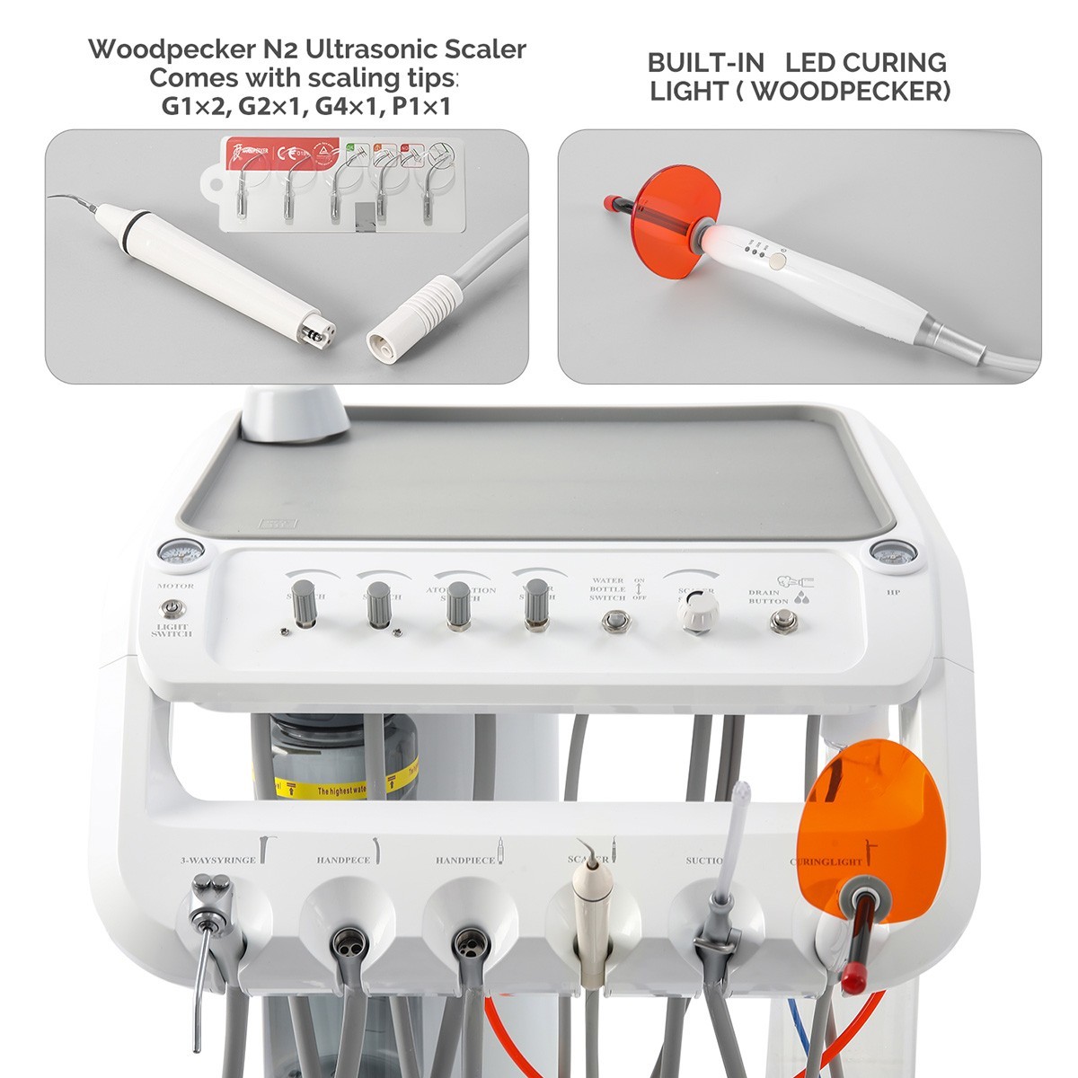 Portable Dental Delivery Unit Air Compressor 4Hole Suction With Surgical Lamp