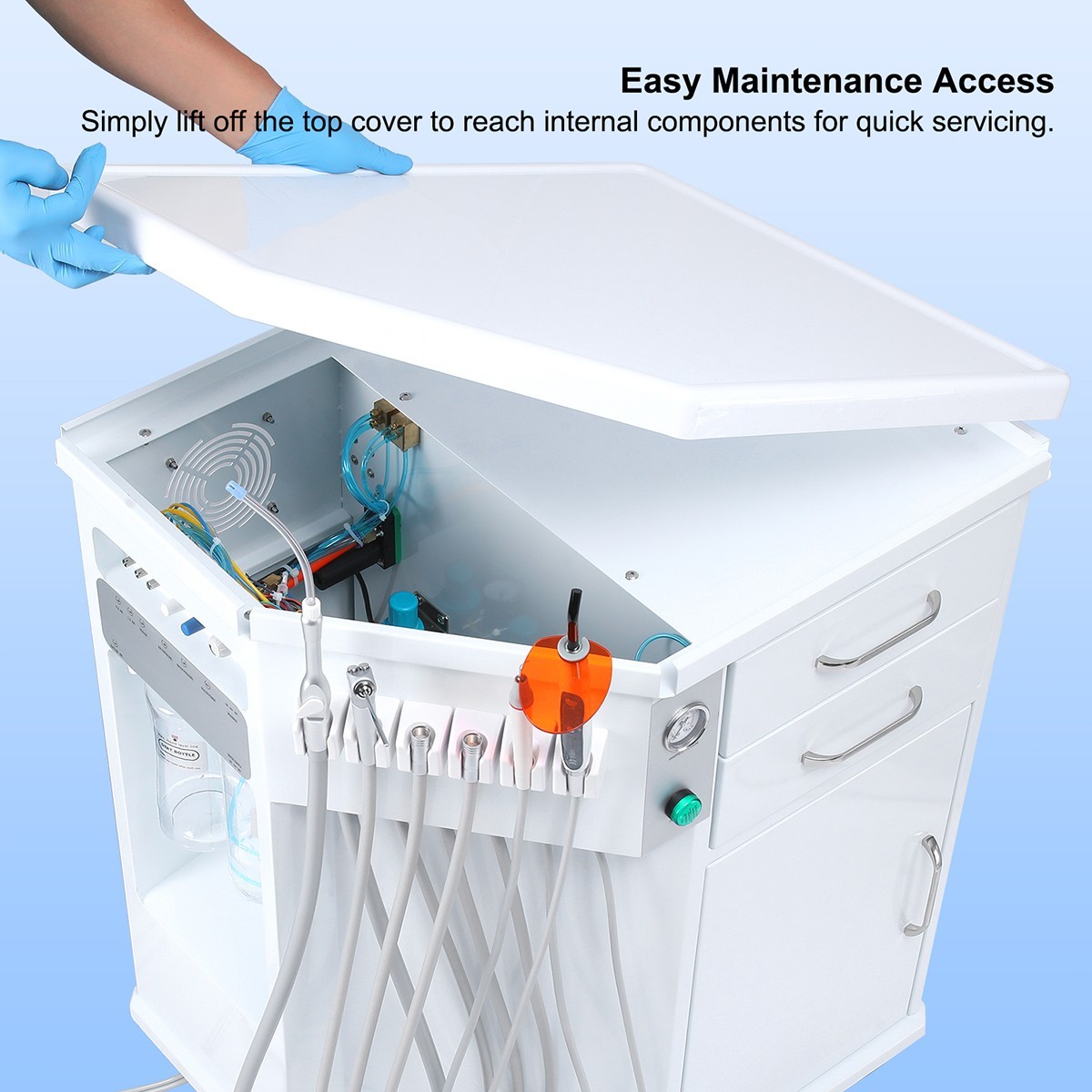 Dental Mobile Delivery Unit Built-in Drawers& Storage With Air Compressor 4Hole