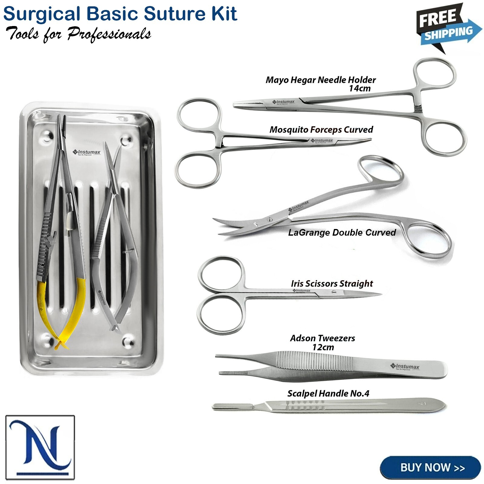 Surgical Basic Suture Kit Mayo Hegar Forceps Hemostatic Scissors Tweezers+Tray