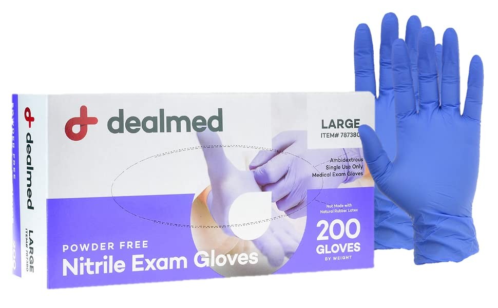 Dealmed Medical Exam Gloves – 200 Count Large Nitrile Gloves, Disposable .
